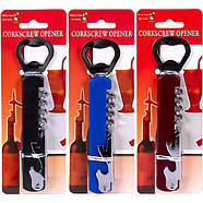 Кольорова відкривалка зі штопором та ножем 19*1,5*4 см X3-70 в упаковці 4 шт, фото 3