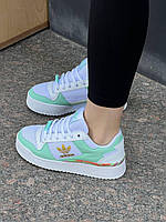 Женские кроссовки Adidas Forum Bold I Love Danc (белые с зеленым) модные красивые молодежные кроссы AS014