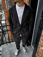 Чорний класичний костюм у рубчик | 52-5.613