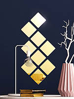 Зеркальный настенный акриловый декор наклейка "Квадраты" 9 шт. золото