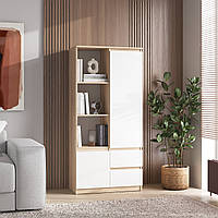 Шкаф 80х169х40 см с открытыми полками и шухлядами. Стенка-витрина в зал, пенал ДСП Сонома+Белый