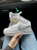 Женские кроссовки Nike Air Force 1 White/Black (белые с серебристым и черным) низкие молодёжные крссы N00123