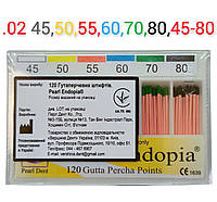 Штифты гуттаперчевые 02 РАЗМЕРЫ НА ВЫБОР 45-80 120 шт , гуттаперчевые штифты конусность 02 Pearl Dent