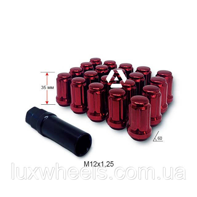 Гайка шліцьова A211444SD RD-20 M12х1,25х35 мм Конус Червоний хром 20 гайок + 1 спец.ключ в комплекті
