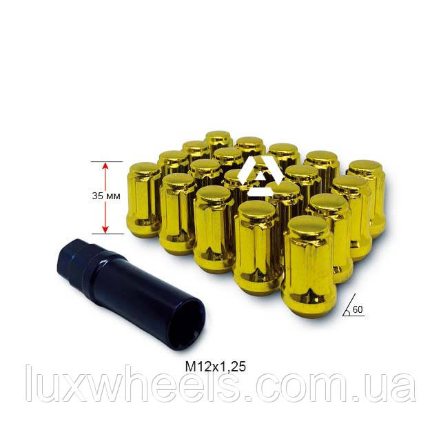 Гайка шліцьова A211444SD GD-20 M12х1,25х35 мм Конус Золотий хром 20 гайок + 1 спец.ключ в комплекті