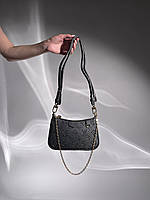 Женская деловая сумка Louis Vuitton Easy Pouch On Strap Monogram Black (черная) KIS01110 маленькая стильная