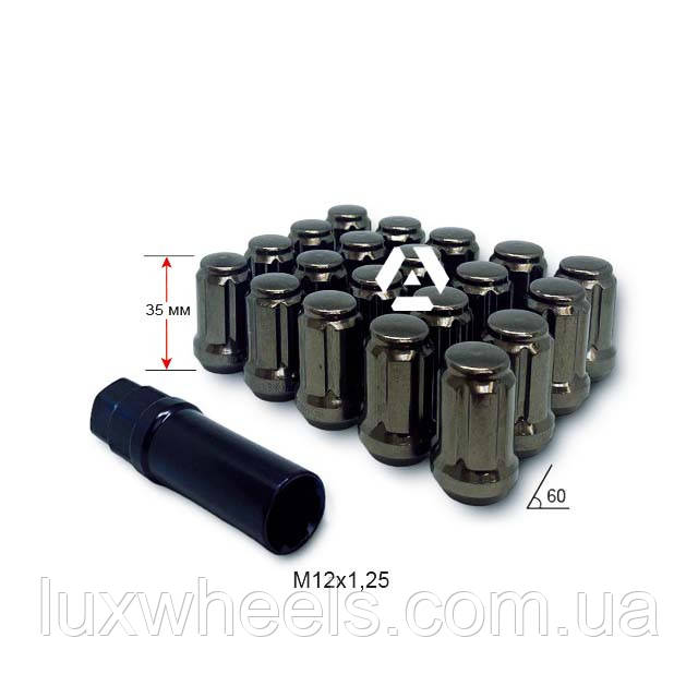 Гайка шліцьова A211444SD GB-20 M12х1,25х35 мм Конус Темно-сірий хром 20 гайок + 1 спец.ключ в комплекті