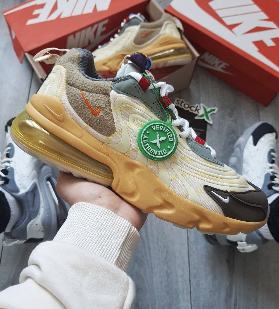 Чоловічі Кросівки Nike Air Max 270 React Travis Scott Beige / Найк Аїр Макс 270 Реакт Тревіс Скотт Бежеві
