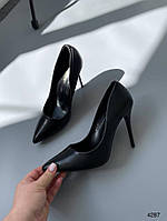 Женские туфли лодочки на высокой шпильке черные экокожа с острым носиком 37