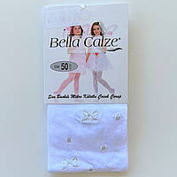 Детские капроновые колготки Bella Calze плотные c серебристым принтом Белые