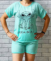 Женский комплект футболка и шорты для дома, голубая пижама женская летняя