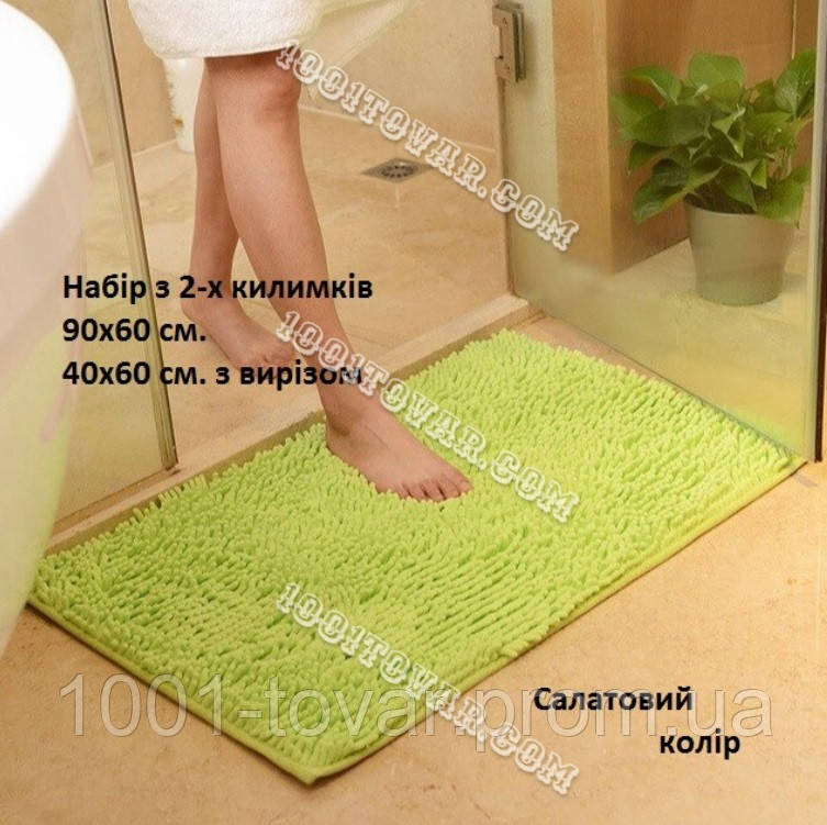 Набор ковриков из микрофибры "Макароны или дреды" в ванную и туалет, 90х60 см. и 40х60 см., тёмно зелёный - фото 3 - id-p1897610585
