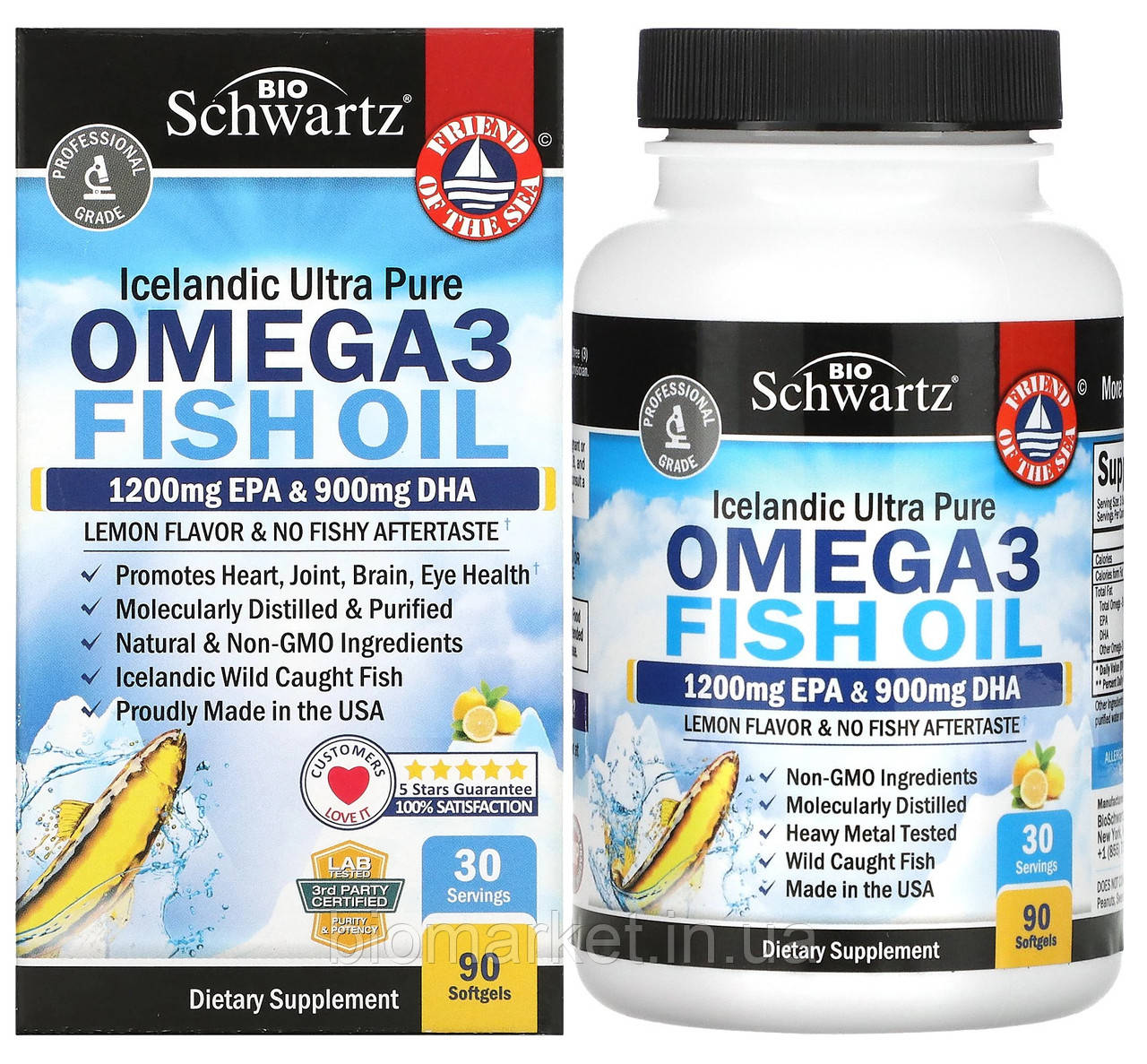 Омега-3, зі смаком лимону (Omega-3 400 EPA/300 DHA) 90капс.«BioSchwartz» преміальна якість.