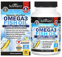 Омега-3, зі смаком лимону (Omega-3 400 EPA/300 DHA) 90капс.«BioSchwartz» преміальна якість.