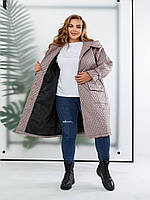 Женская демисезонная куртка с капюшоном и накладными карманами в больших размерах