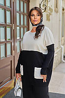 Женское стильная ангоровая туника прямого кроя с карманами в больших размерах чёрный, 48-52