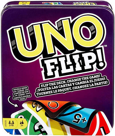 Настільна гра UNO Flip! (Уно Подвійна гра) Металева коробка! + УКРАЇНСЬКОЮ, фото 1