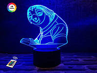 3D светильник ночник с пультом "Ленивец" 3DTOYSLAMP