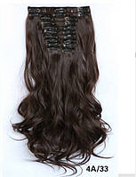 Накладне волосся на шпильках (треси) з локонами на 12 окремих пасмів колір темно каштановий