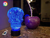 3D светильник ночник с пультом "Череп 2" 3DTOYSLAMP