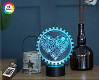 3D светильник ночник с пультом "Механическое сердце" 3DTOYSLAMP