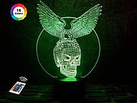 3D светильник ночник с пультом "Хрустальный череп" 3DTOYSLAMP