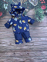Костюм зимовий дитячий, куртка та напівкомбінезон "Ушастик" на махрі для діток на 1-4 роки. Том і Джеррі синій