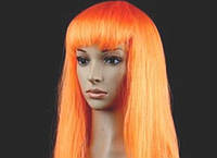 Парик длинный карнавальный оранжевый + шапочка под парик в комплекте