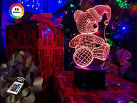 3D светильник ночник с пультом "Мишка (новогодний)" 3DTOYSLAMP