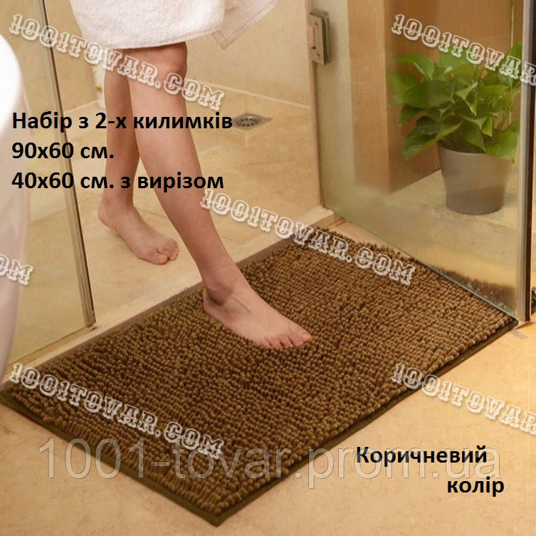 Набор ковриков из микрофибры "Макароны или дреды" в ванную и туалет, 90х60 см. и 40х60 см., розовый - фото 2 - id-p1897641253