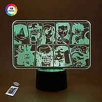 3D светильник ночник с пультом "Ван пис" 3DTOYSLAMP