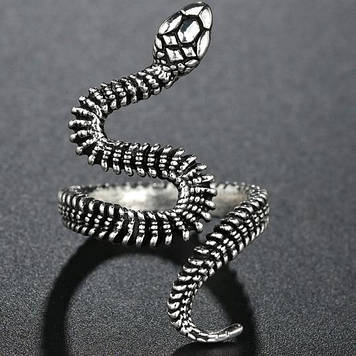 Каблучка у формі срібної шипастої змії символ - смерть і відродження розмір регульований