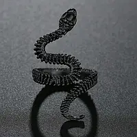 Кольцо в форме черной шипастой змеи символ - смерть и возрождение размер регулируемый