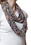 Шарф снуд жіночий шифоновий з квітковим принтом і рослинними візерунками колір чорний, фото 2