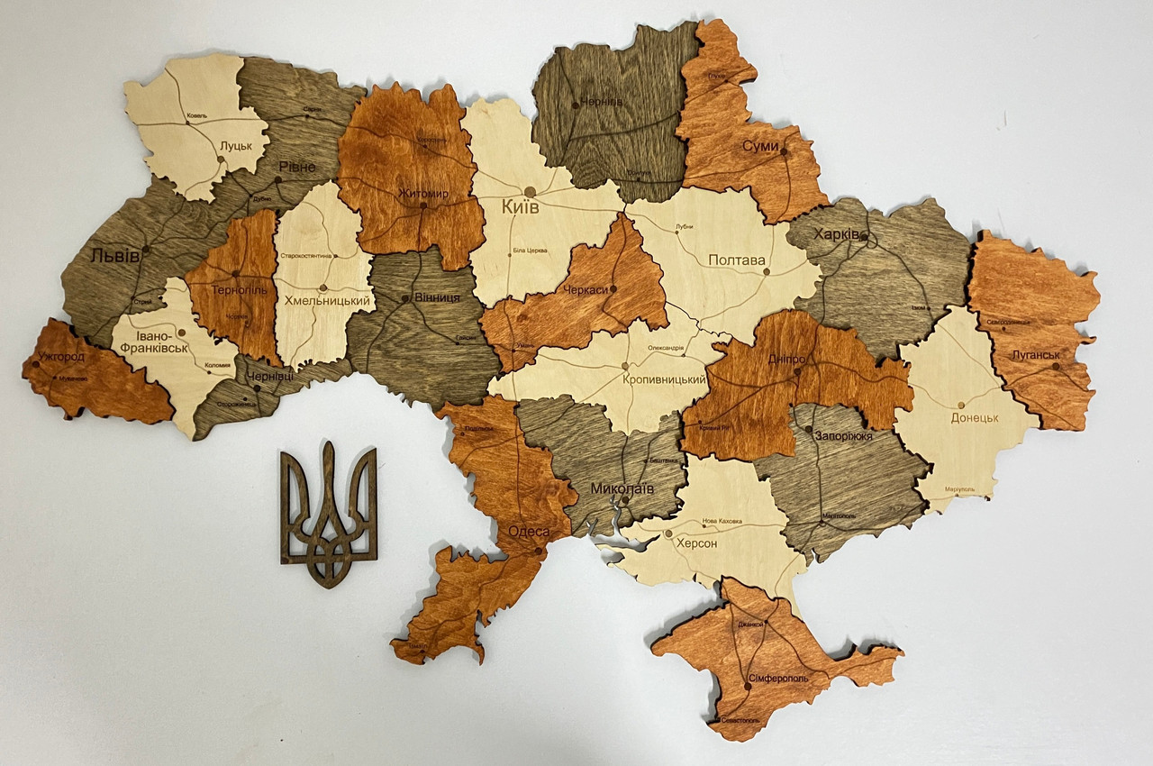 Деревянная Многослойная карта Украины "Брауні" Simpl 100×65 см "Kg" - фото 1 - id-p1897899023