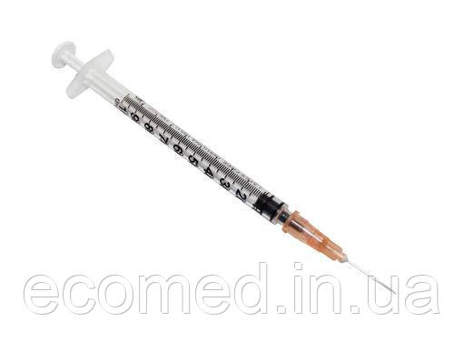 Шприц ін'єкц. однораз.3-х комп. з голкою 10мл. (Medicare) 100 шт/уп, фото 1