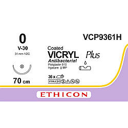Вікрил Плюс (VICRYL Plus) Антибактеріальний 0, таперкат 31мм, 1/2 кола, фіолетовий, 70см, 1шт.