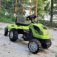 Дитячий великий трактор із причепом на педалях зелений із регульованим сидінням Машини на педалях для дітей