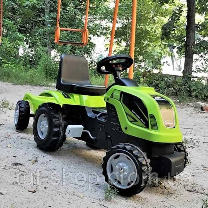 Детский большой трактор с прицепом на педалях зеленый с регулируемым сиденьем Машины на педалях для детей - фото 1 - id-p1775728643