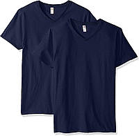 Fitted V-neck - 2 Pack - Navy Large Мужские легкие хлопковые футболки Fruit of the Loom (с коротким и дли