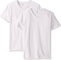 Fitted V-neck - 2 Pack - White X-Large Мужские легкие хлопковые футболки Fruit of the Loom (с коротким и