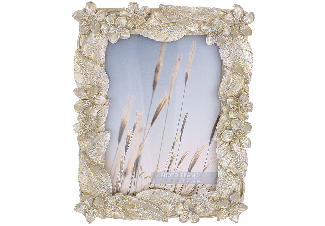 Рамка для фото розміру 12.5*17.5см з об'ємними кольорами та листям, колір - світле зістарене срібло, фото 1