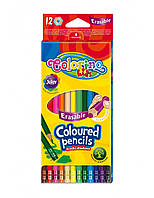 Олівці кольорові шестигранні пластиковий корпус з кольоровою гумкою 12 кольорів