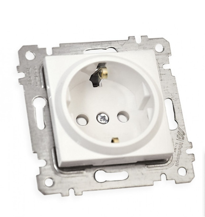 МЕXАНІЗМ РОЗЕТКИ ІЗ ЗАЗЕМЛЕННЯМ, ЗІ ШТОРКАМИ,16А, RITA, MUTLUSAN, БІЛИЙ, фото 1