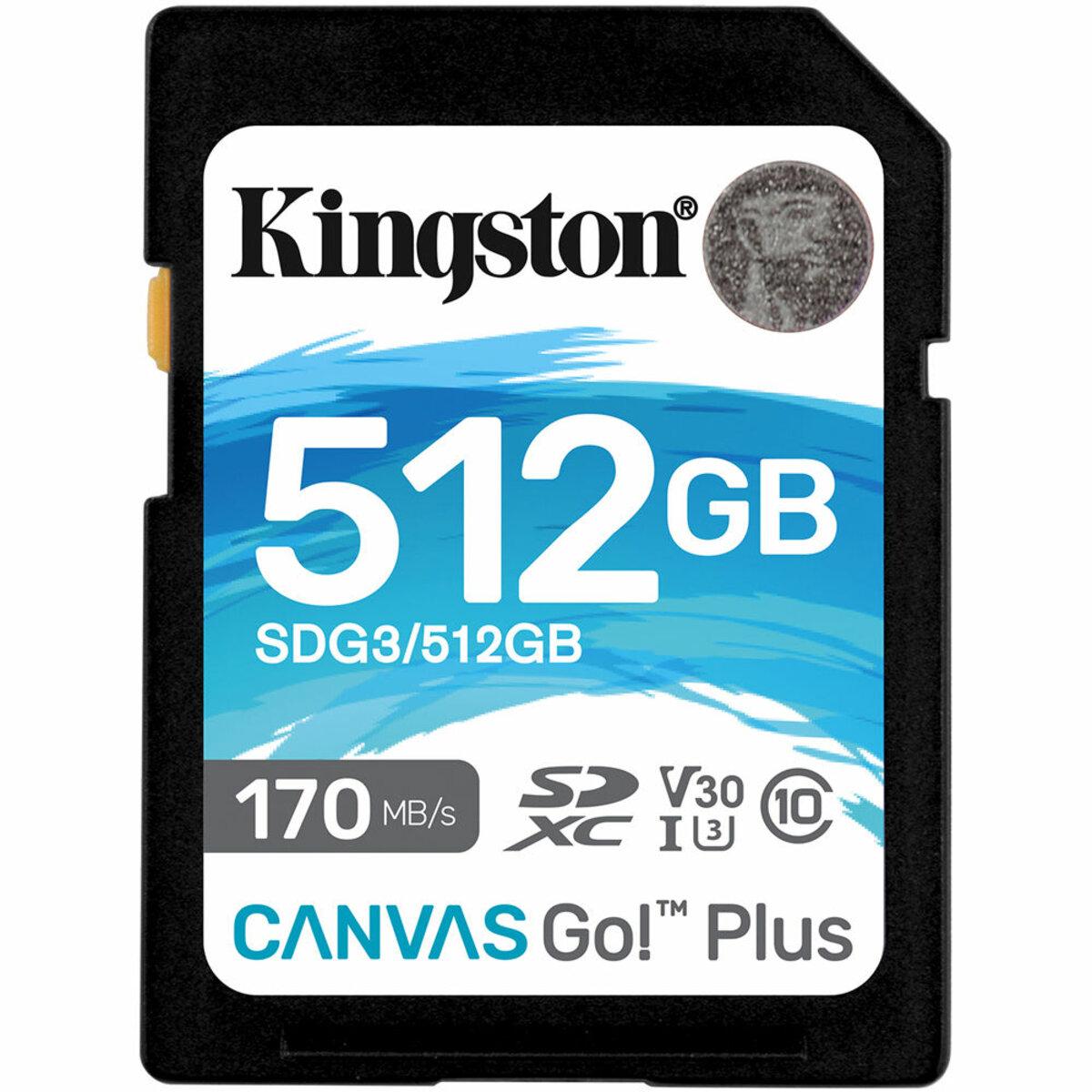 SDXC (UHS-1 U3) Kingston Canvas Go Plus 512Gb class 10 V30 (R170MB/s, W90MB/s)