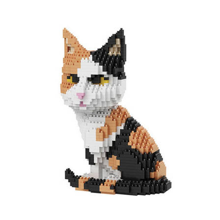 3D Конструктор Триколірна кішка RESTEQ 13х8х18 см. Конструктор кішка, 1300 деталей, фото 2