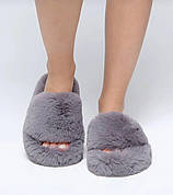 Темно сірі теплі пухнасті жіночі хутряні кімнатні капці Motivo