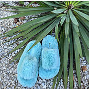 Блакитні теплі пухнасті жіночі хутряні кімнатні капці Motivo