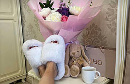 Білі теплі пухнасті жіночі хутряні кімнатні капці Motivo