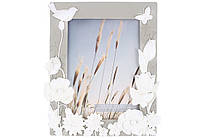 Рамка для фото размера 12.5*17.5см, с объемными цветами и бабочкой, цвет нежно-серый с белым
